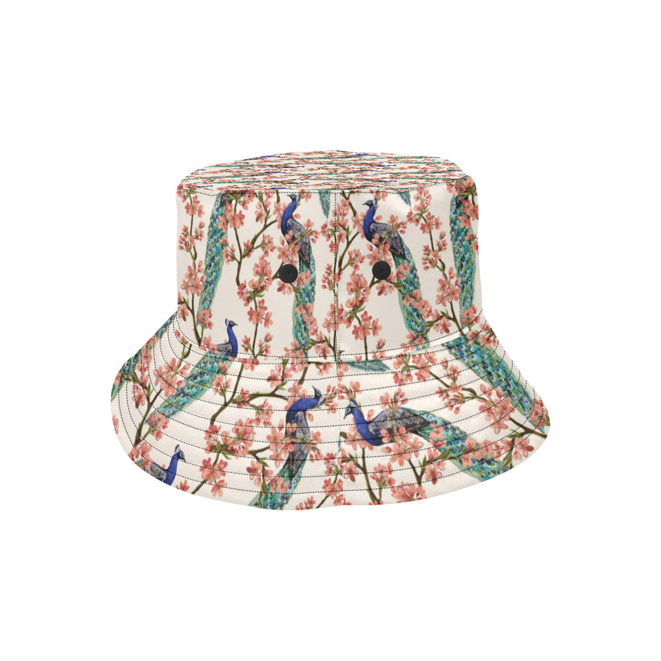 Peacock tropical flower pattern Unisex Bucket Hat