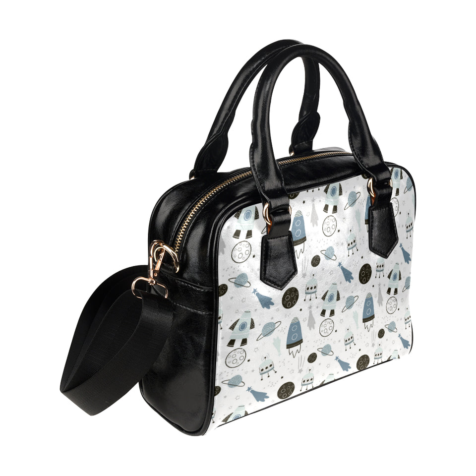 Hand drawn space elements space rocket star planet Shoulder Handbag