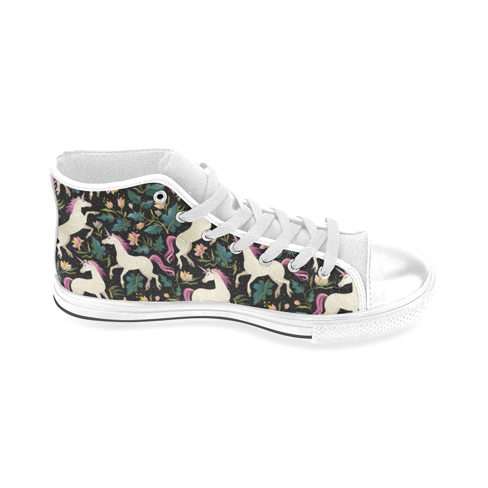 Unicorns forest background Men's High Top Canvas Shoes White