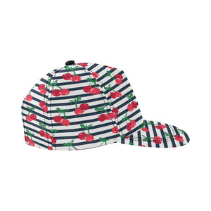 Hand drawn cherry pattern striped background All Over Print Snapback Cap