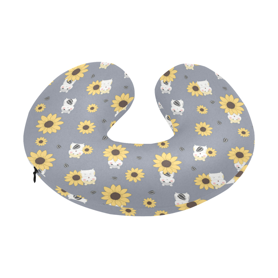 Cute hamster sunflower pattern background U-Shaped Travel Neck Pillow