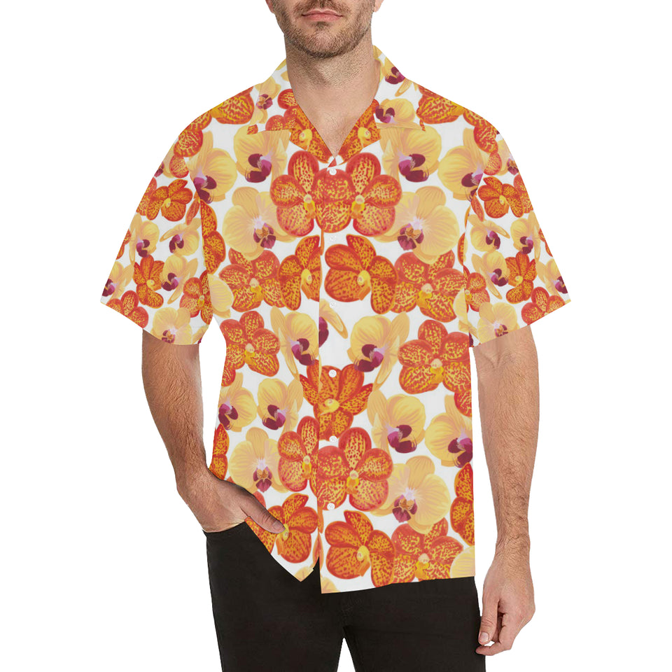 Orange yellow orchid flower pattern background Men's All Over Print Hawaiian Shirt