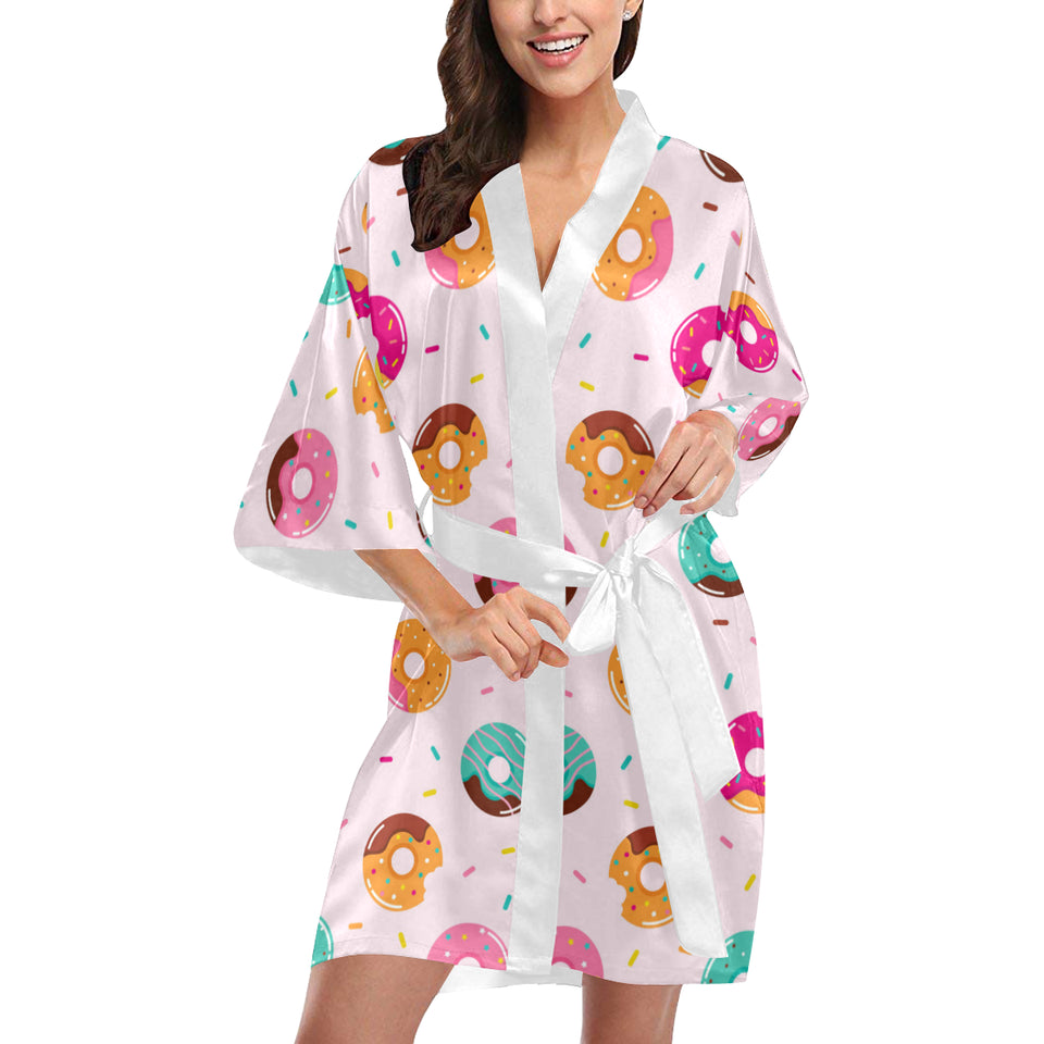 Donut pattern glaze pink background Women's Short Kimono Robe