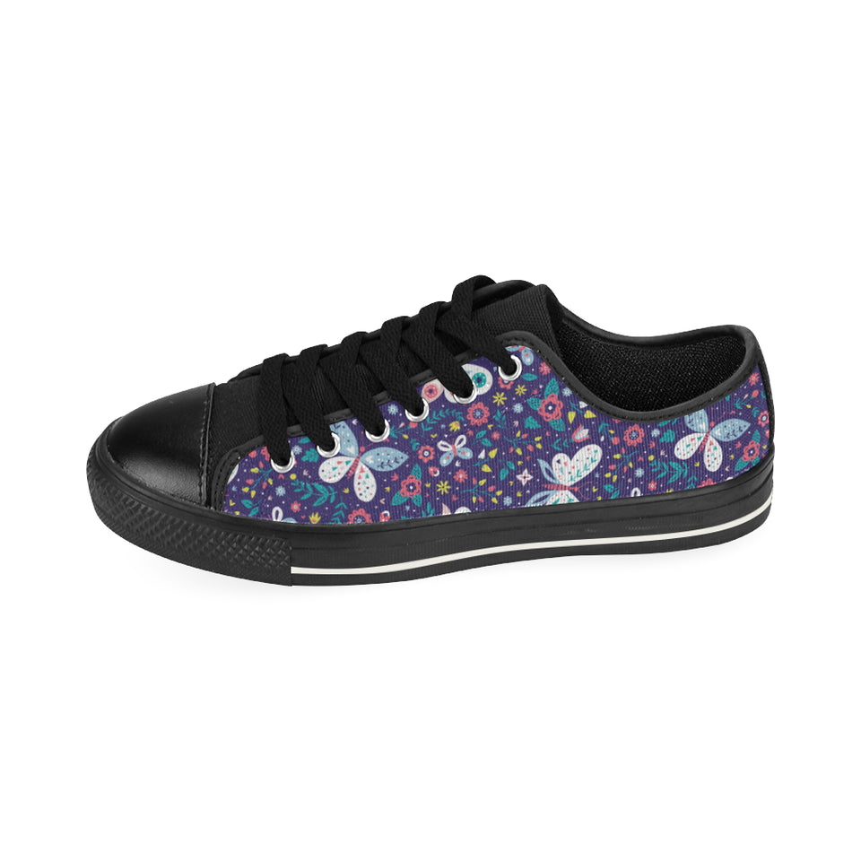 Colorful butterfly flower pattern.eps Men's Low Top Canvas Shoes Black