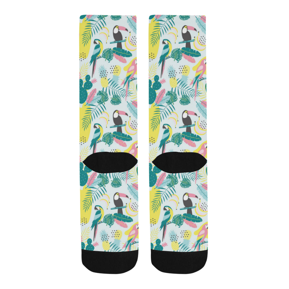 Cute parrot toucan flamingo cactus exotic leaves p Crew Socks