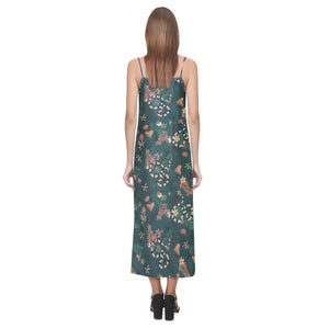 Snake forest pattern V-Neck Open Fork Long Dress