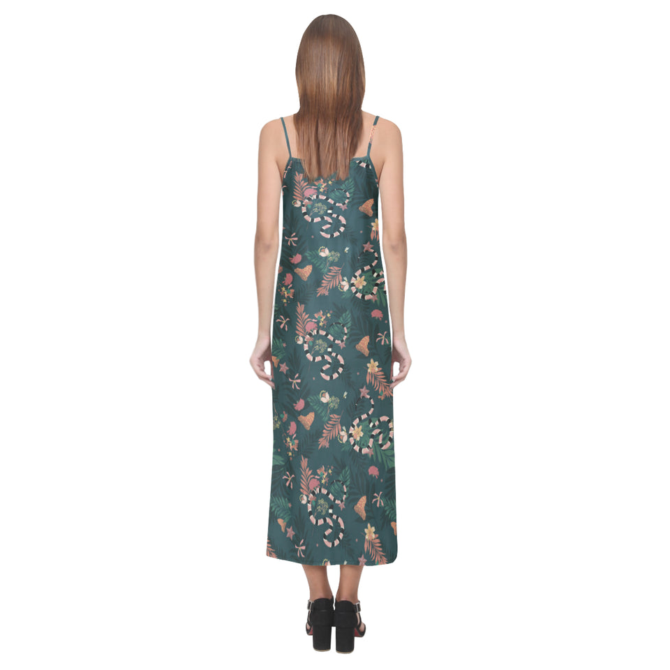 Snake forest pattern V-Neck Open Fork Long Dress