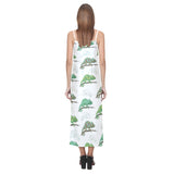 Chameleon lizard pattern V-Neck Open Fork Long Dress
