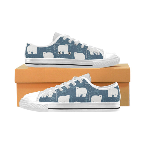 polar bear mother her child pattern Men's Low Top Shoes White