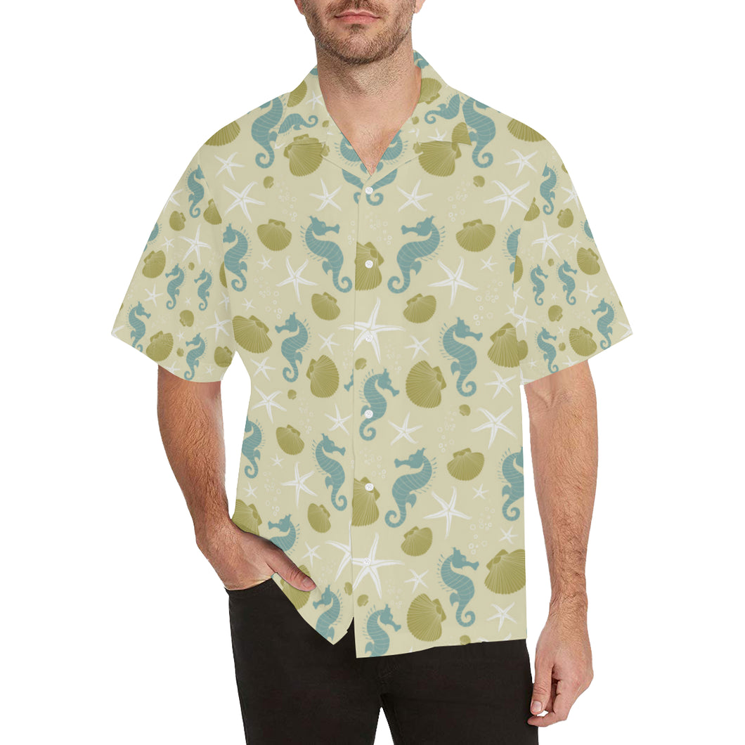 Seahorse shell starfish pattern background Men's All Over Print Hawaiian Shirt