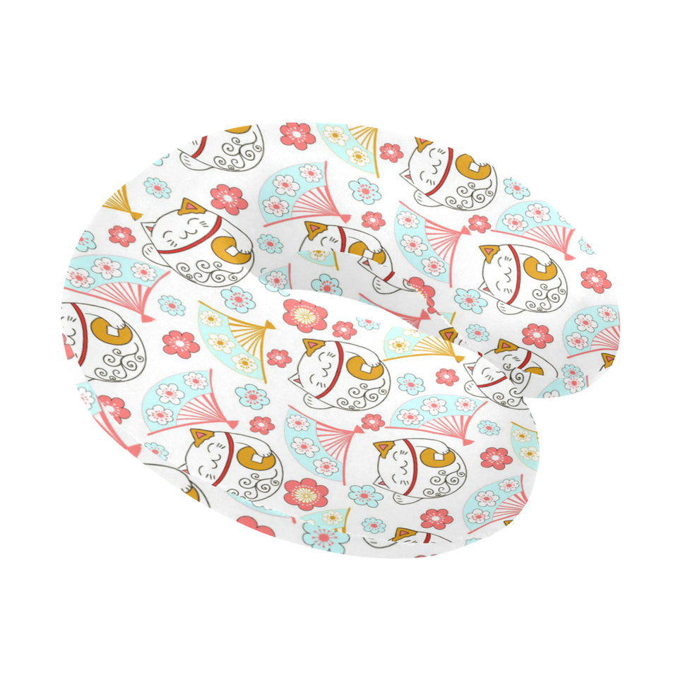 Maneki neko cat fan sakura U-Shaped Travel Neck Pillow