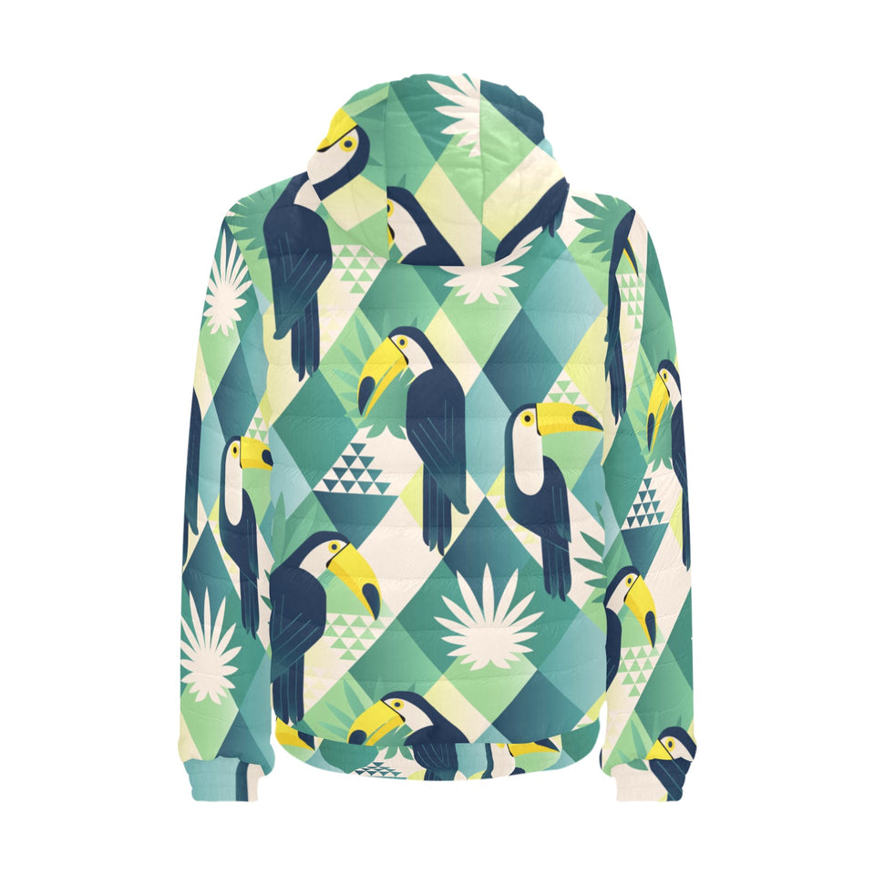 Toucan tropical leaves design pattern Men's Padded Hooded Jacket