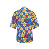 Passion fruit blue background Women's All Over Print Hawaiian Shirt