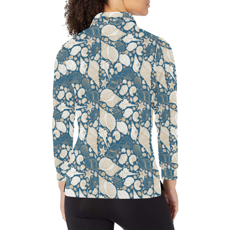 Sea turtle Polynesian Tribal design pattern Women's Long Sleeve Polo Shirt