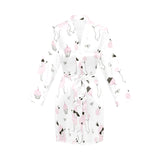 Poodle dog rose cake pattern Women's Long Sleeve Belted Night Robe