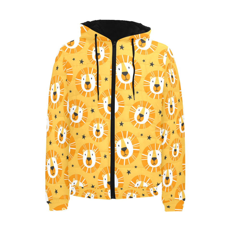 Lion Pattern Print Design 03 Men's Padded Hooded Jacket