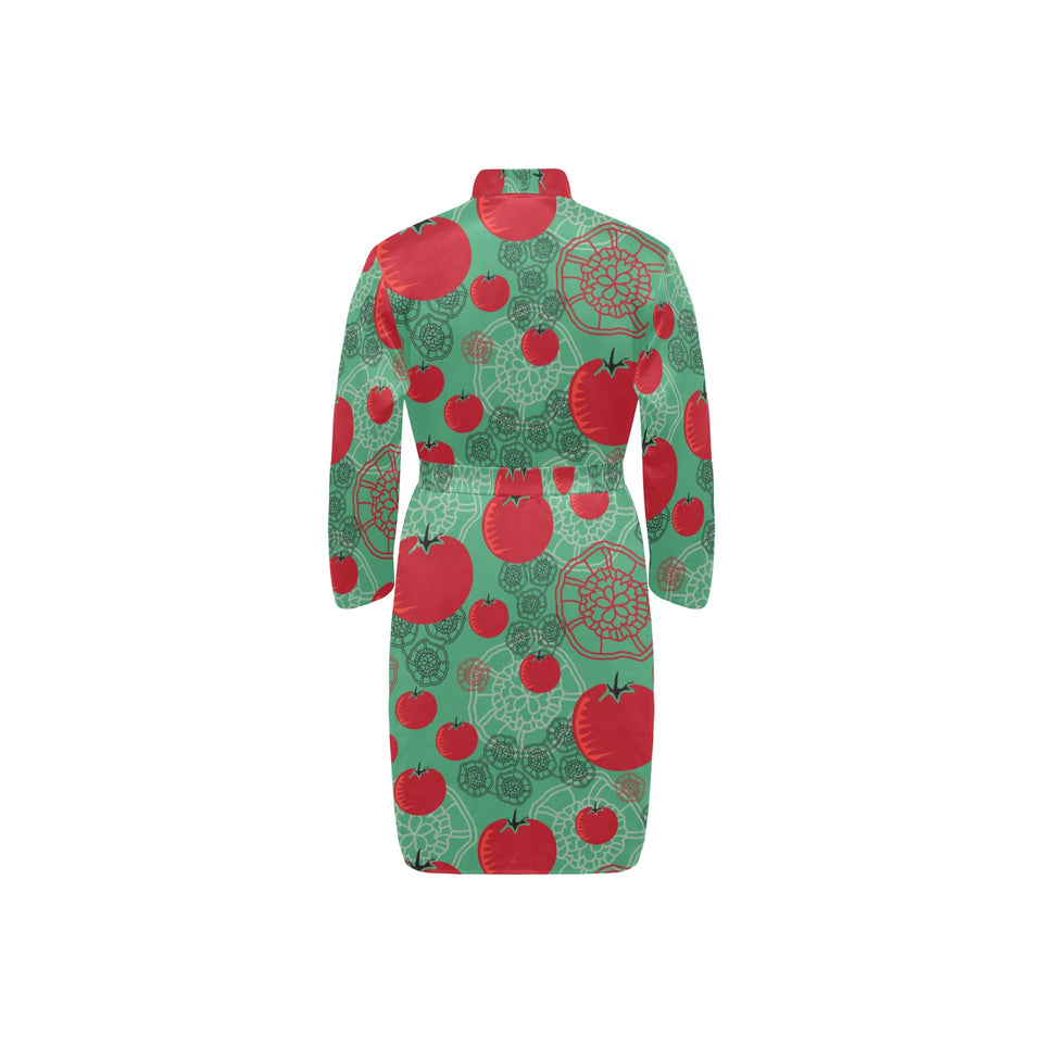 Tomato design pattern Men's Long Sleeve Belted Night Robe