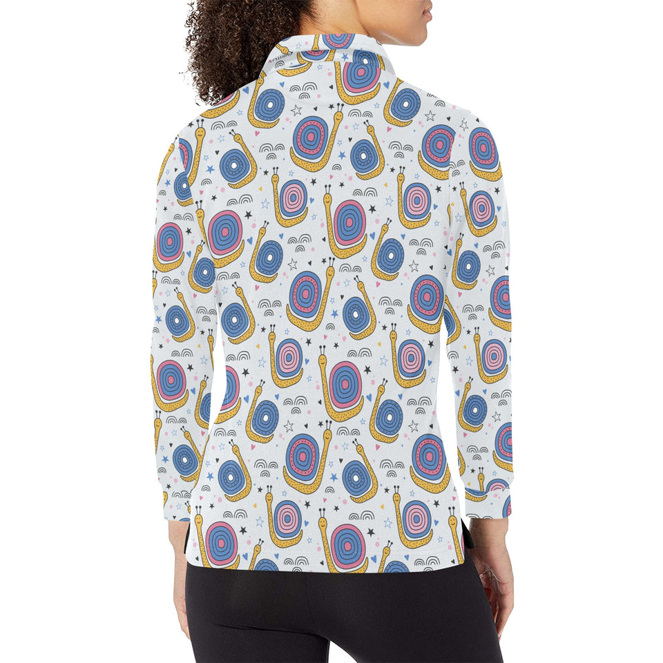 Snail Pattern Print Design 05 Women's Long Sleeve Polo Shirt