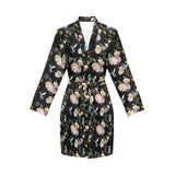 Hummingbird Pattern Print Design 03 Women's Long Sleeve Belted Night Robe