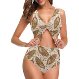 Corn Pattern Print Design 03 Chest Bowknot High Waisted Bikini Swimsuit