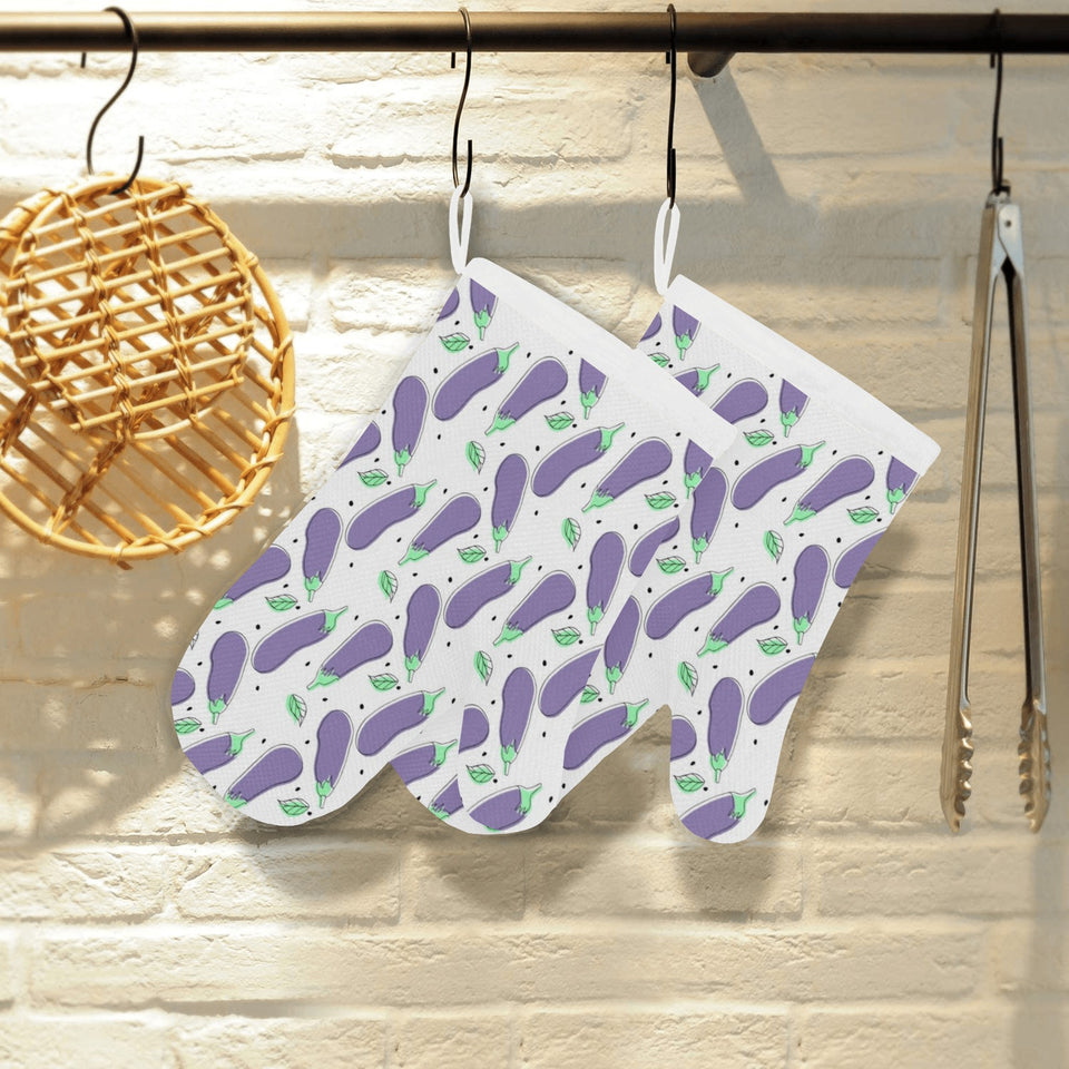 Eggplant Pattern Print Design 05 Heat Resistant Oven Mitts