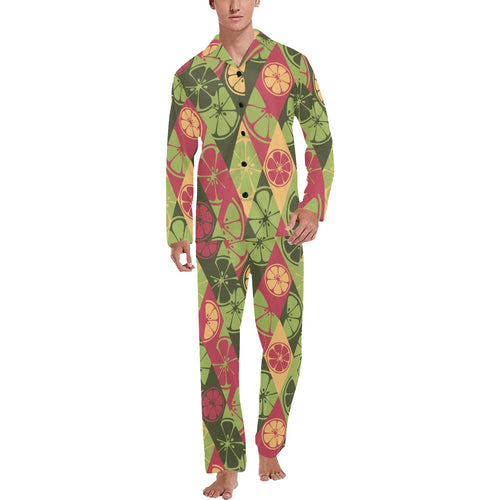 Cool Geometric lime pattern Men's Long Pajama Set