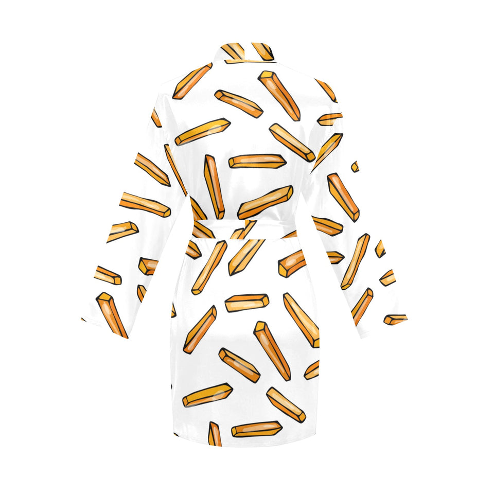 French fries potato pattern Women's Long Sleeve Belted Night Robe