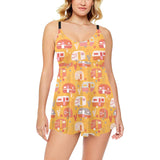 Camper Van Pattern Print Design 04 Chest Sexy Pleated Two Piece Swim Dress