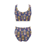 Sugar skull flower pattern Chest Bowknot High Waisted Bikini Swimsuit