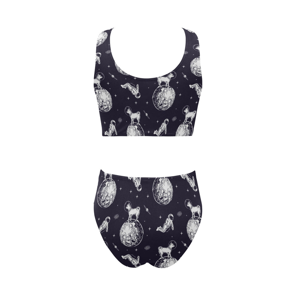 Chihuahua space helmet. astronaut pattern Chest Bowknot High Waisted Bikini Swimsuit