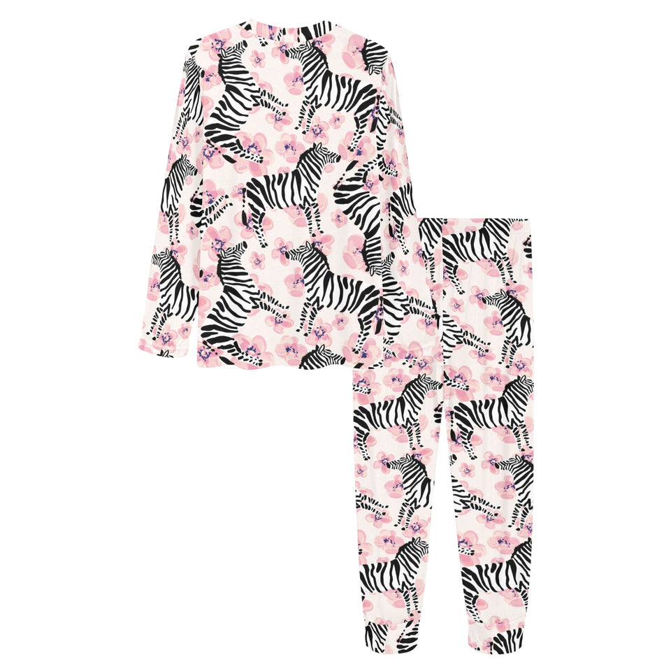 Zebra pink flower background Women's All Over Print Pajama Set