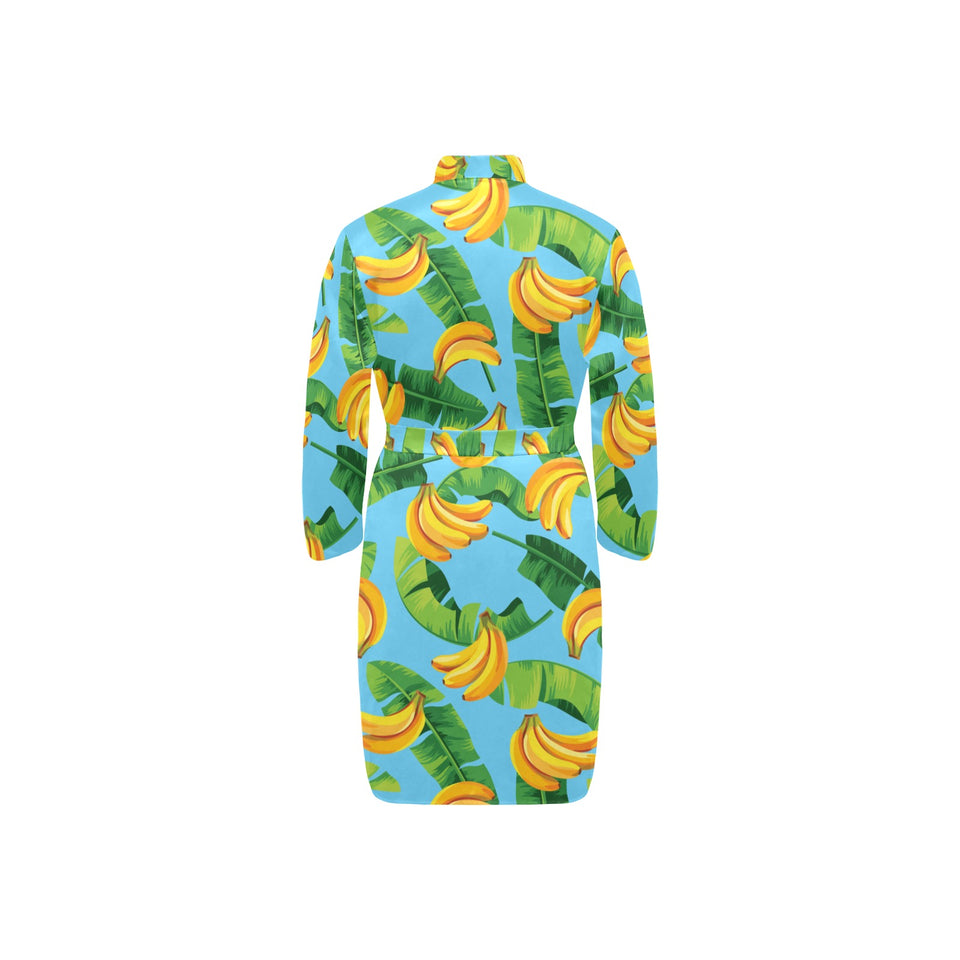 banana leaves banana design pattern Men's Long Sleeve Belted Night Robe