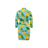 banana leaves banana design pattern Men's Long Sleeve Belted Night Robe