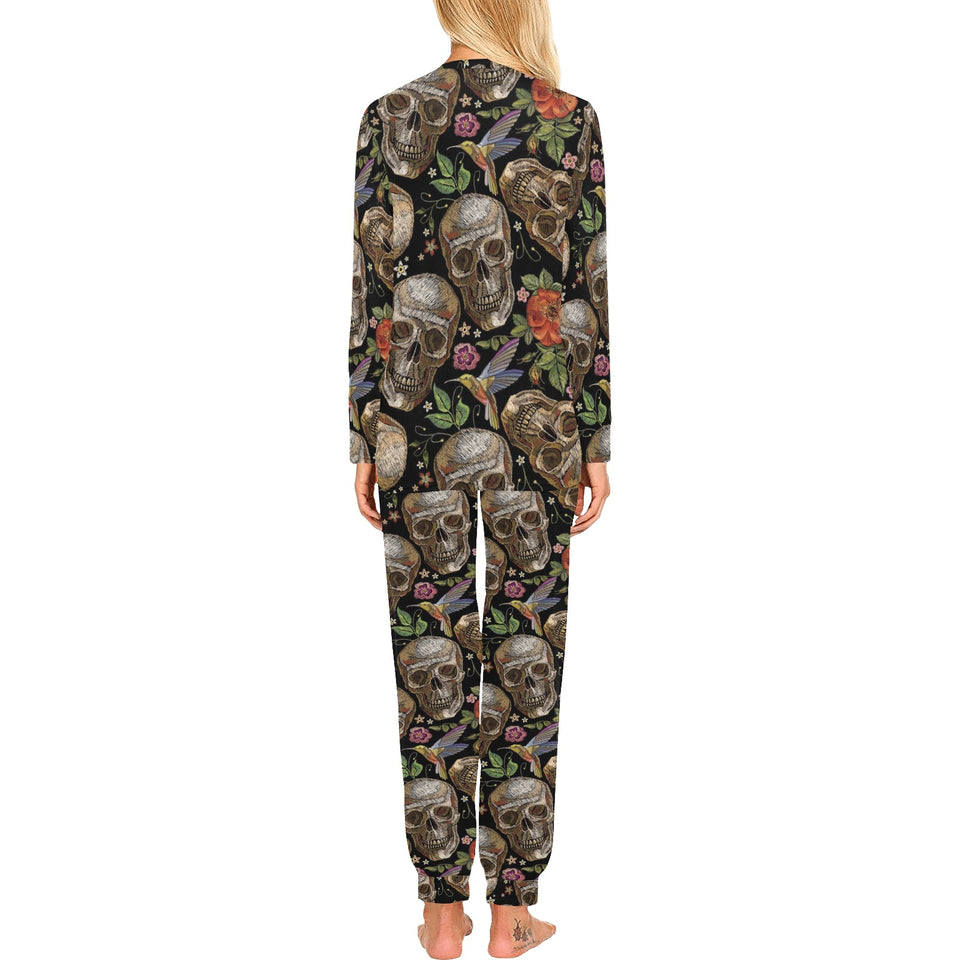 Skull rose humming bird flower pattern Women's All Over Print Pajama Set