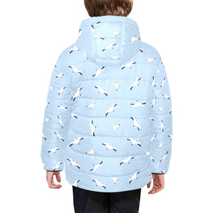 Seagull Pattern Print Design 02 Kids' Boys' Girls' Padded Hooded Jacket