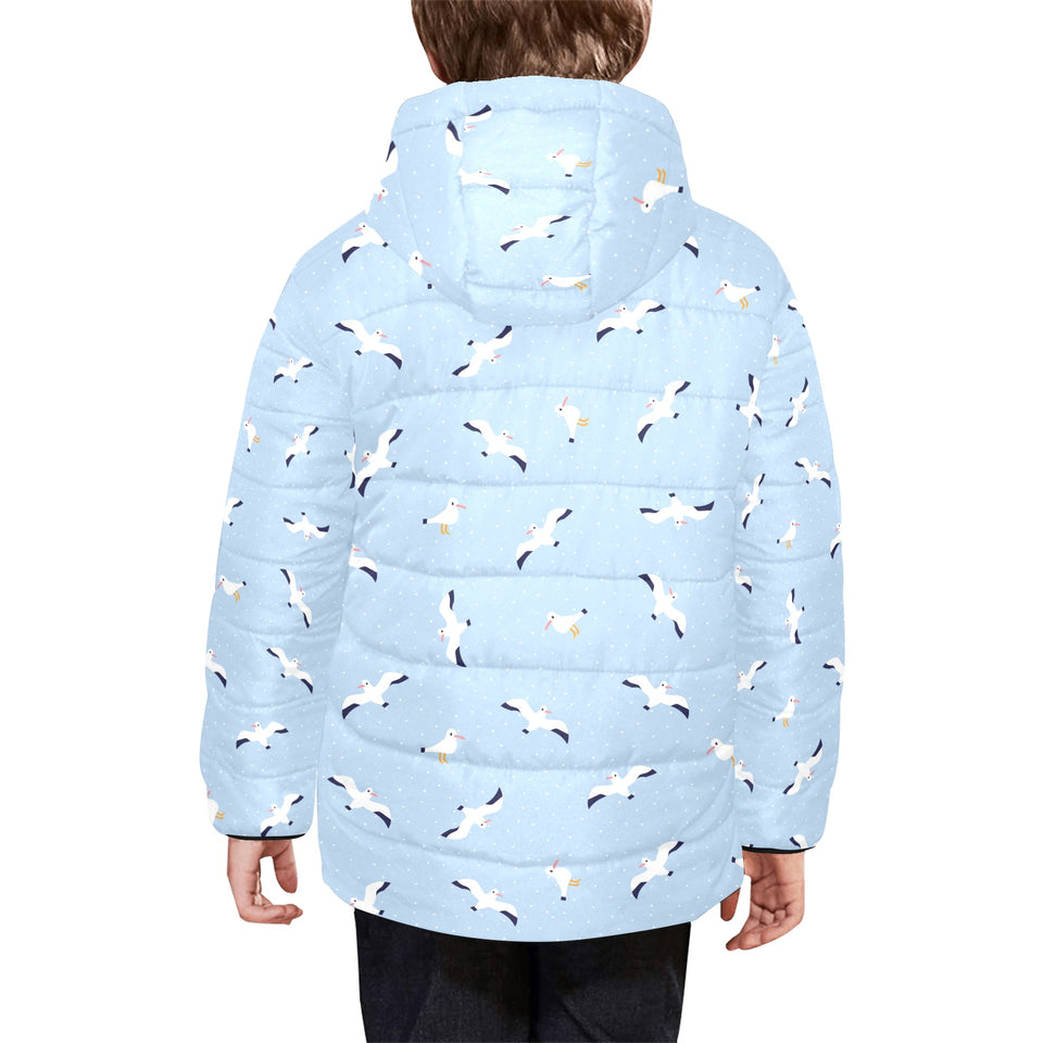 Seagull Pattern Print Design 02 Kids' Boys' Girls' Padded Hooded Jacket