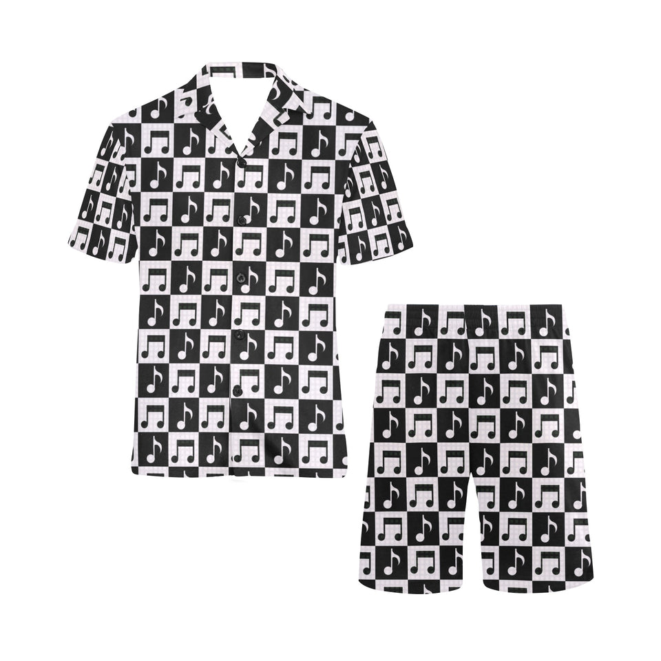 Music Notes Pattern Print Design 01 Men's V-Neck Short Pajama Set