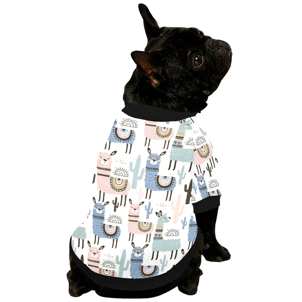 lama Alpaca cactus hand drawn pattern All Over Print Pet Dog Round Neck Fuzzy Shirt