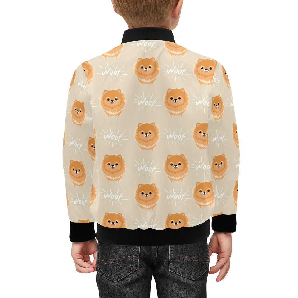 Cute brown pomeranian puppy on blue Kids' Boys' Girls' Bomber Jacket