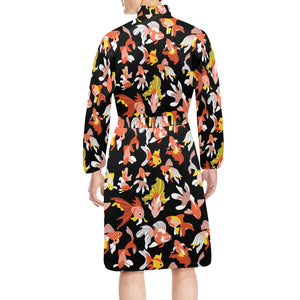 Goldfish Pattern Print Design 03 Men's Long Sleeve Belted Night Robe