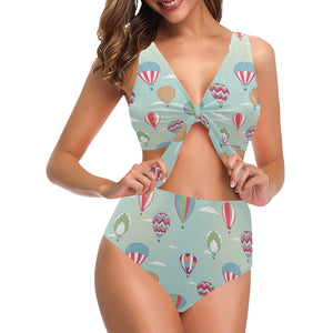 Hot Air Balloon design Pattern Chest Bowknot High Waisted Bikini Swimsuit