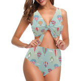 Hot Air Balloon design Pattern Chest Bowknot High Waisted Bikini Swimsuit