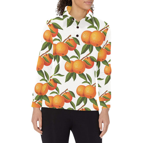 Oranges pattern background Women's Long Sleeve Polo Shirt
