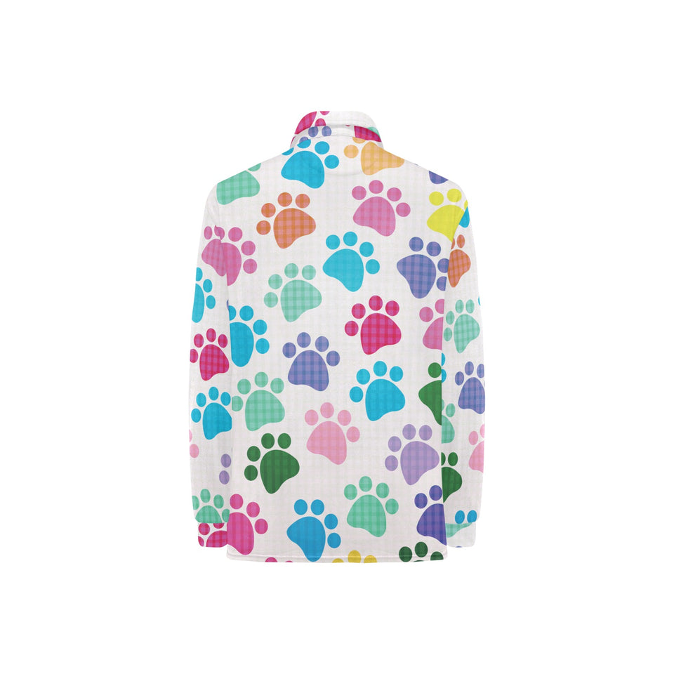 Dog Paws Pattern Print Design 01 Women's Long Sleeve Polo Shirt
