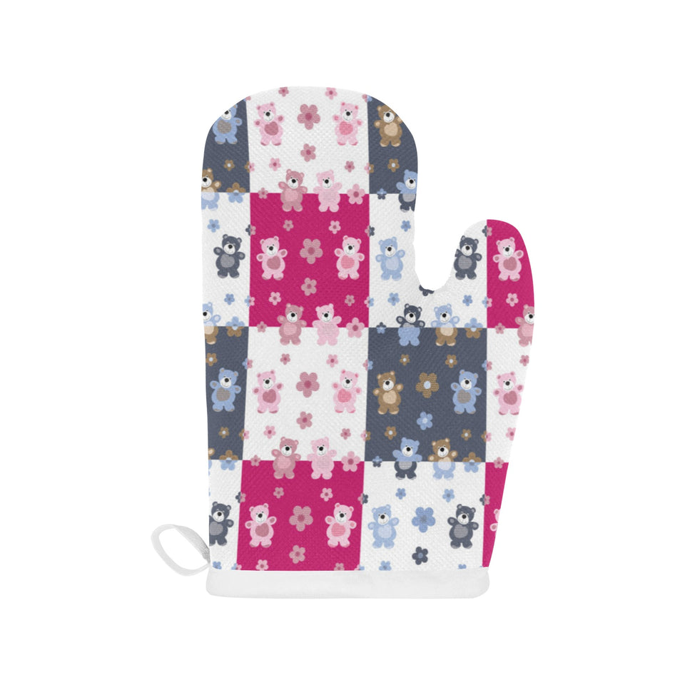 Teddy Bear Pattern Print Design 03 Heat Resistant Oven Mitts