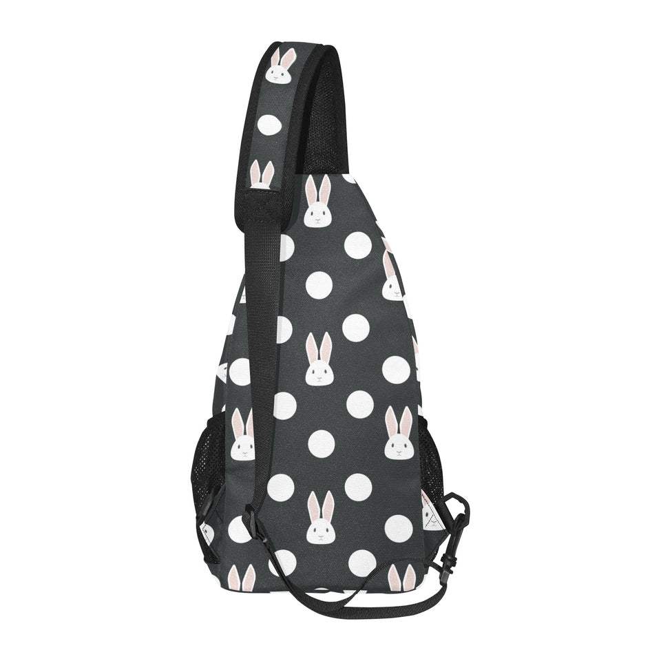Cute white rabbit polka dots black background All Over Print Chest Bag
