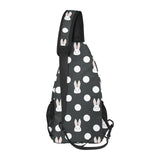 Cute white rabbit polka dots black background All Over Print Chest Bag