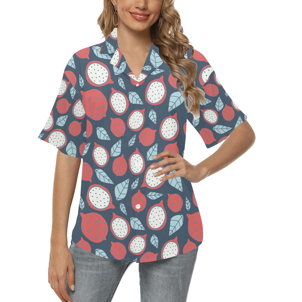 dragon fruits dark blue background Women's All Over Print Hawaiian Shirt