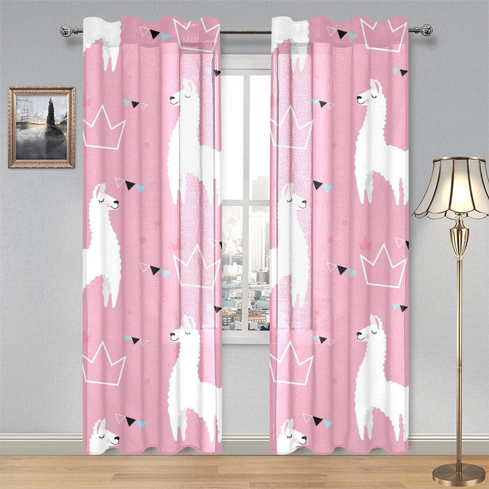 Llama Alpaca pink background Gauze Curtain