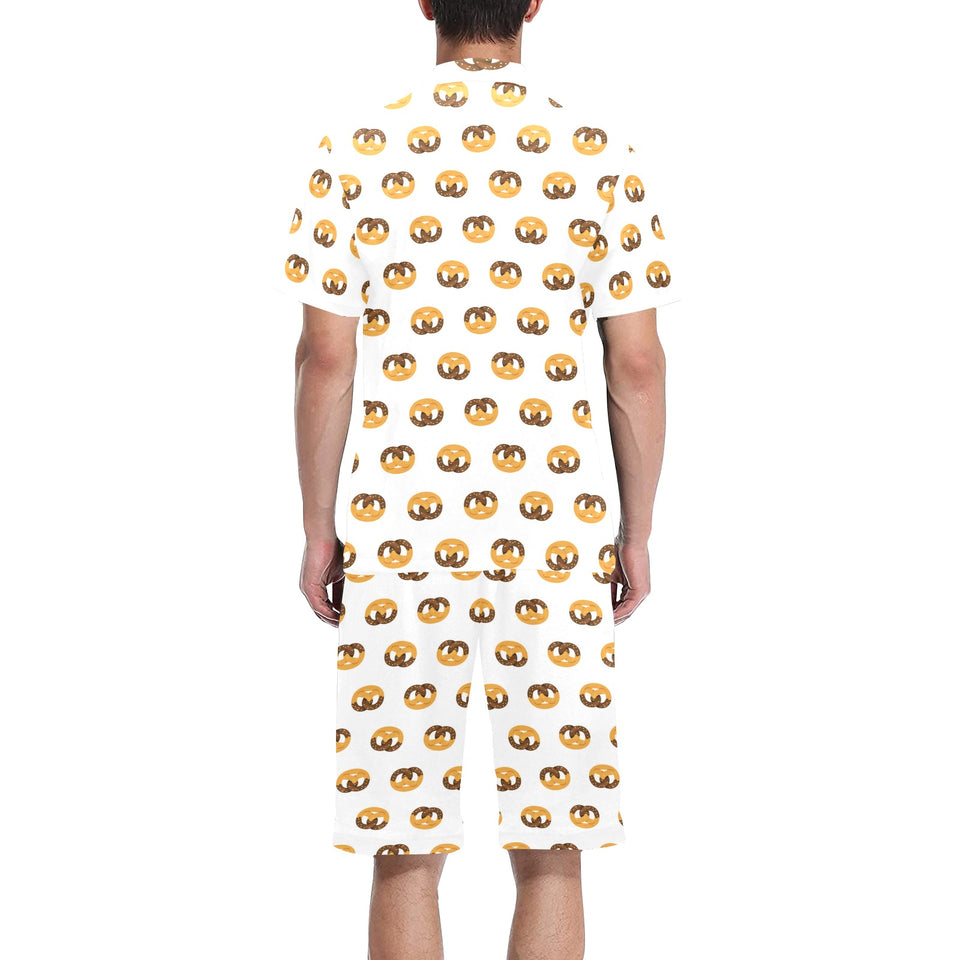 Pretzels Pattern Print Design 02 Men's V-Neck Short Pajama Set